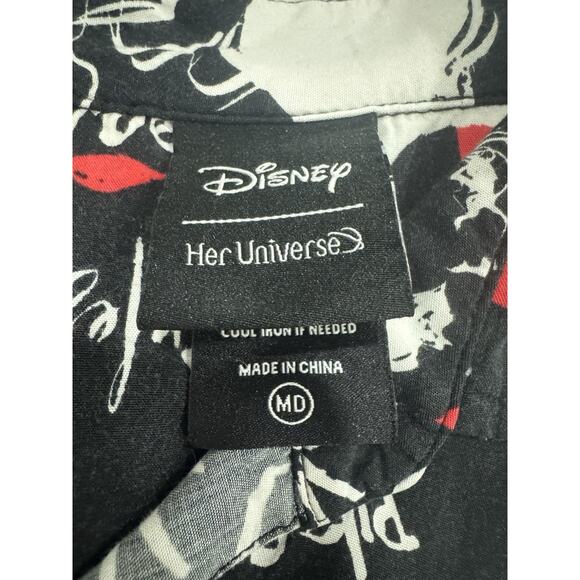 Disney Cruella De Vil Button Up Shirt Dalmatian Print Short Sleeve Top - Picture 4 of 5